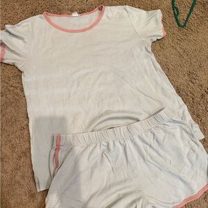 Soft Striped Pajama Set with Pink Accents